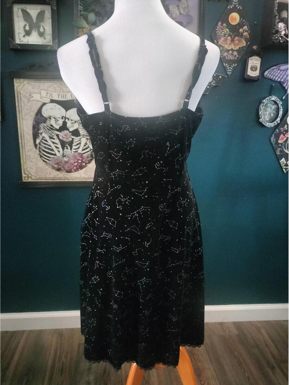Cosmic Aura black velvet dress with rainbow star galaxy constellations - Picture 2 of 3
